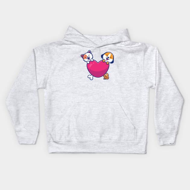 Cute Dog And Cute Cat Cartoon Kids Hoodie by Catalyst Labs